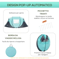 Outsunny Tenda da Campeggio 3 Persone a Cupola, Tenda Pop-Up Automatica a Igloo, 286x209x122cm, Azzurro(m-5)