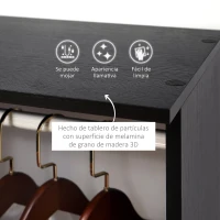 HOMCOM Armario Abierto con Ruedas 2 Barras y Estantes para tener Ropa Colgada y Doblada en el Dormitorio 120x40x128 cm Negro(m-4)