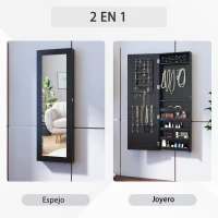 HOMCOM Espejo Joyero Colgante de Pared Armario de Joyería Organizador de Joyas con Ganchos y Ranuras para Collares para Dormitorio Salón 37x9,5x112 cm Negro(m-6)