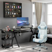 HOMCOM RGB 120 x 66cm Gaming Desk, Computer Table with Carbon Fibre Surface, Headphone Hook, Cup Holder, Controller Rack, Home Office Desk, Black(m-9)