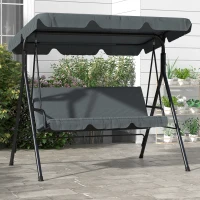 Outsunny 3 Seater Canopy Swing Chair Garden Rocking Bench Heavy Duty Patio Metal Seat w/ Top Roof - Grey(m-10)
