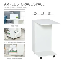 HOMCOM Mobile Sofa Side Table C-Shape End Table with Storage and Casters for Laptop Coffee Snack, White(m-5)