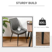 HOMCOM Retro Dining Chair Set of 2, PU Leather Upholstered Side Chairs for Kitchen Living Room with Metal Legs, Grey(m-5)