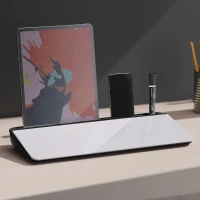 Vinsetto Desktop-Memoboard Tisch-Organizer Whiteboard Memoboard für Schreibtisch mit Tablettenständer Schreibtischorganizer Glas PP  Weiß+Schwarz 45,3 x 20,5 x 5,3 cm(m-2)