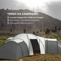 Outsunny Tenda da Campeggio 6 Posti Impermeabile con 3 Aree Notte, Soggiorno e Portico, in tessuto Oxford, Grigio(m-5)