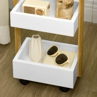 HOMCOM Carrito de Baño con Ruedas y 3 Cestas Carrito Auxiliar Multifuncional de Madera de Bambú 28x18x75 cm Blanco(m-9)