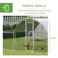 PawHut Gallinero de Exterior 6,6x2x2m Jaula para 12-14 Gallinas de Acero Galvanizado con Cubierta de PE Anti-UV e Impermeable Plata(m-5)