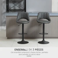 HOMCOM Lot de 2 tabourets de bar avec repose-pieds hauteur réglable et pivotant revêtement synthétique 47x52x87-109cm noir(m-4)