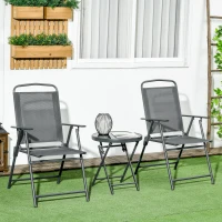 Outsunny Three-Piece Garden Seat Set, with Glass-Top Table - Dark Grey(m-10)