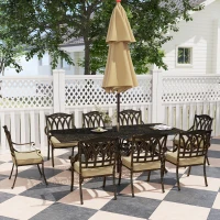 Outsunny Nine-Piece Cast Aluminium Garden Dining Set - Bronze Tone(m-2)