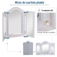 HOMCOM Miroir de Maquillage Miroir de Courtisie Lumière LED Triple de Pliage Charge USB Hollywood MDF Blanc(m-6)