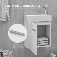 HOMCOM Mueble de Baño con Lavabo de Pared con Puerta con Cierre Suave y Armario 40x23x50 cm Blanco Brillante(m-5)
