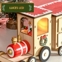 HOMCOM Calendario de Adviento de Navidad con Luz LED Decoración Navideña Modelo Tren 40x8x11 cm Natural(m-4)