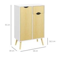 HOMCOM Buffet sur pied meuble de rangement scandinave 2 portes 1 tiroir 58 x 30 x 91 cm naturel blanc(m-3)