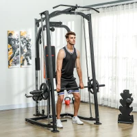 SPORTNOW 3-in-1 Smith Machine with Dual Cable Pulley System, Chest Press Station, 17-Level Squat Rack and Barbell Bar(m-2)