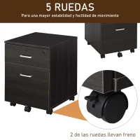 Vinsetto Archivador Móvil para Archivos A4 con Ruedas Gabinete de Archivos Suspendidos con 2 Cajones y Cerradura 40x45x55,6 cm wengué(m-6)