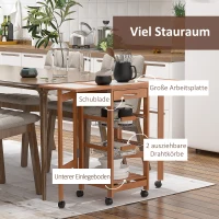 HOMCOM Servierwagen, Küchenwagen, zwei klappbare Seitenelemente, Keramikplatte, Kiefernholz, 91 x 37 x 75cm(m-7)