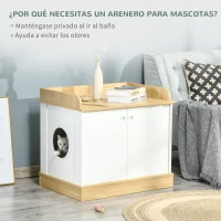 PawHut Casa para Gatos de Madera Mueble Arenero para Gatos 2 en 1 con Estante de Almacenaje Doble Puerta y Orificio de Entrada Lateral 75x53x67 cm Blanco y Roble(m-6)