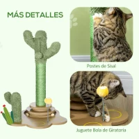 PawHut Mini Árbol Rascador para Gatos con Postes de Cactus de Chenilla con Juego de Bolas en la Base 46x43x60 cm Verde(m-5)