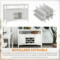 HOMCOM Aparador de Comedor con 1 Cajón 1 Estante Abierto 2 Puertas y Botellero para 12 Botellas 116,5x40x82,5 cm Blanco(m-7)