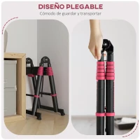 HOMCOM Escalera de Aluminio Plegable 2 Formas de Uso con 12 Escalones Antideslizantes Carga 150 kg 379x67,5x11 cm Negro y Rojo(m-5)