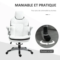 HOMCOM Fauteuil de bureau manager gaming style baquet racing dossier assise capitonné revêtement synthétique blanc noir(m-7)