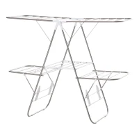 HOMCOM Wäscheständer Standtrockner faltbar 3-stufiger Flügelwäschetrockner Trockengestell Trockenständer Edelstahl Kunststoff Silber Weiß 138 x 60,5 x 112 cm(m-1)