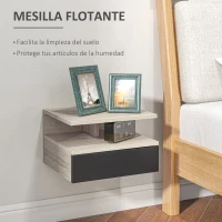 HOMCOM Juego de 2 Mesitas de Noche Flotantes Mesitas de Noche Colgantes con 1 Cajón y Estante Abierto para Dormitorio 35x32x22,5 cm Roble y Negro(m-4)