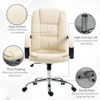Vinsetto Office Chair, PU Leather Desk Chair with 13cm Soft Padded Seat and Backrest, Swivel Chair with Adjustable Height and Rolling Wheels, Beige(m-4)