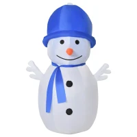 HOMCOM Schneemann Weihnachtsdekoration, LED-Lichter, 1,8 m, inkl. Gebläse, Weiß + Blau(m-10)