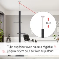 PawHut Arbre à chat poteau à griffer hauteur réglable dim. 43L x 27I x 228-260H cm 4 niveaux d'activités gris(m-6)