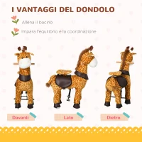 HOMCOM Cavallo a Dondolo con Ruote a Forma di Giraffa per Bambini da 3-6 Anni, 70x32x87cm, Giallo(m-6)