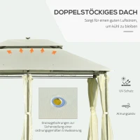 Outsunny Gartenpavillon 4 x 3m Pavillon Gartenzelt mit Seitenwänden, Festzelt mit Doppeldach, Partyzelt mit LED Licht, UV-Schutz, Stahl Polyester Cremeweiß(m-4)