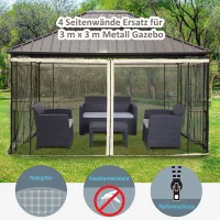 Outsunny Ersatz-Netzvorhang für 3 x 4 m Gartenpavillons, Fliegennetz, mit Reißverschlüssen, Polyester, Schwarz(m-4)