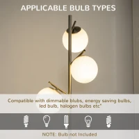 HOMCOM 3-Light Tree Floor Lamps for Living Room, Modern Standing Lamp for Bedroom with Globe Lampshade, Steel Base, Bulb not Included, Silver Tone(m-6)