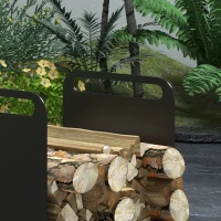 Outsunny Feuerholzgestell, 2 Tragegriffe, Stahlrahmen, bis 30kg, 36x30x36cm, Schwarz(m-9)