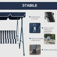 Outsunny Dondolo da Giardino 3 Posti con Tetto Parasole, in Acciaio e Poliestere, 172x110x153 cm, Bianco e Blu(m-6)