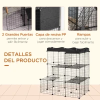 PawHut Recinto Modular para Animales Pequeños con Múltiples Niveles Puertas Amplias Rampas y Paneles de Resina PP 105x70x116 cm(m-5)