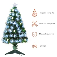 HOMCOM Albero di Natale Artificiale 90cm con Luci Incorporate e 90 Rami, Albero di Natale con Luci a LED e Fibre Ottiche, Base Pieghevole Rimovibile(m-6)