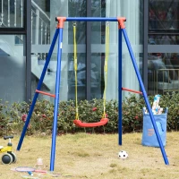Outsunny Kids Swing Set Toddler Swing Adjustable Rope Heavy Duty A-Frame Stand Outdoor Playset for 3-8 Years Old Blue(m-10)