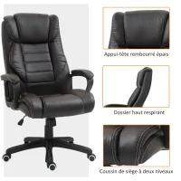 Vinsetto Fauteuil de bureau massant  fauteuil bureau ergonomique grand confort hauteur réglable fonction dossier à bascule revêtement synthétique brun(m-8)