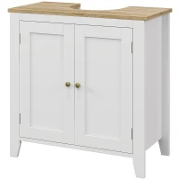 HOMCOM Waschbeckenunterschrank, Badschrank, langlebig, versetzbarer Einlegeboden, 60x30x60cm, Weiß/Natur(m-1)