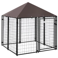 PawHut Perrera de Exterior con Toldo para Mascotas con Malla de Metal y Puerta con Cerradura 141x141x153 cm Negro(m-1)