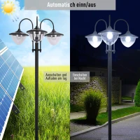 Outsunny Solar Laterne Stehleuchte aus Metall, Gartenlaterne mit Lichtsteuerung, 189 cm hoch, Windlicht Außenleuchte, Wasserdicht IP44 mit Blumentopf-Basis für Garten Balkon Deko Schwarz(m-5)