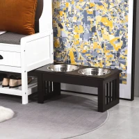 PawHut Raised Dog Feeding Bowls with Stand, Stainless Steel for Extra Small and Small Dog, 44L x 24W x 15H cm - Brown(m-9)