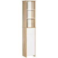 kleankin Badregal Badregal Badmöbel  Badezimmerschrank mit Verstellbares Regal  Hochschrank Standschrank mit 3-stufigen offenen Regal Schrank Schublade Umschlagdesign platzsparend MDF Naturholz+Weiß(m-1)
