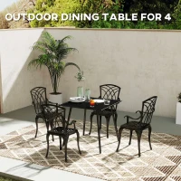 Outsunny Square Garden Table with Slat Top, Steel Frame, Outdoor Table for 4 Person, 80 x 80 x 74 cm, Black(m-4)