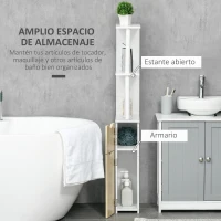 kleankin Columna de Baño con 2 Puertas y 2 Estantes Mueble Auxiliar de Baño Moderno 15,2x29,8x118 cm Blanco y Natural(m-4)