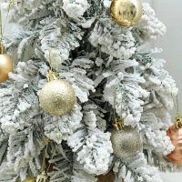 HOMCOM 1.5ft Mini Artificial Christmas Trees with Lights Set of 2, Snow Flocked Tabletop Christmas Trees with Base, Battery Operated, Desktop Party Decoration(m-8)