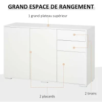 HOMCOM Buffet meuble de rangement 2 tiroirs coulissants 3 portes étagère réglable panneaux de particules 117 x 36 x 74 cm blanc(m-5)